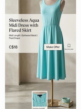 Sleeveless Aqua Midi Dress with Flared Skirt